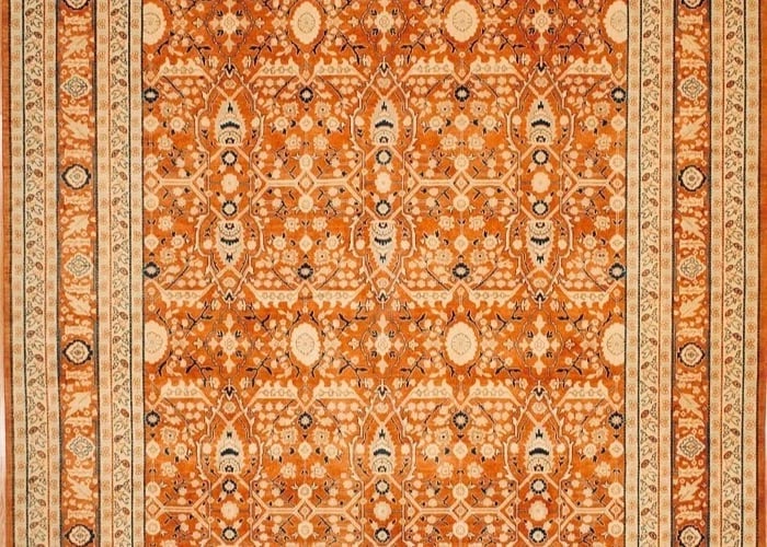 Hand Knotted Indo-Tabriz Geometric Rust Oriental Rug Wool Carpet 10'1" x 14'4" - 3