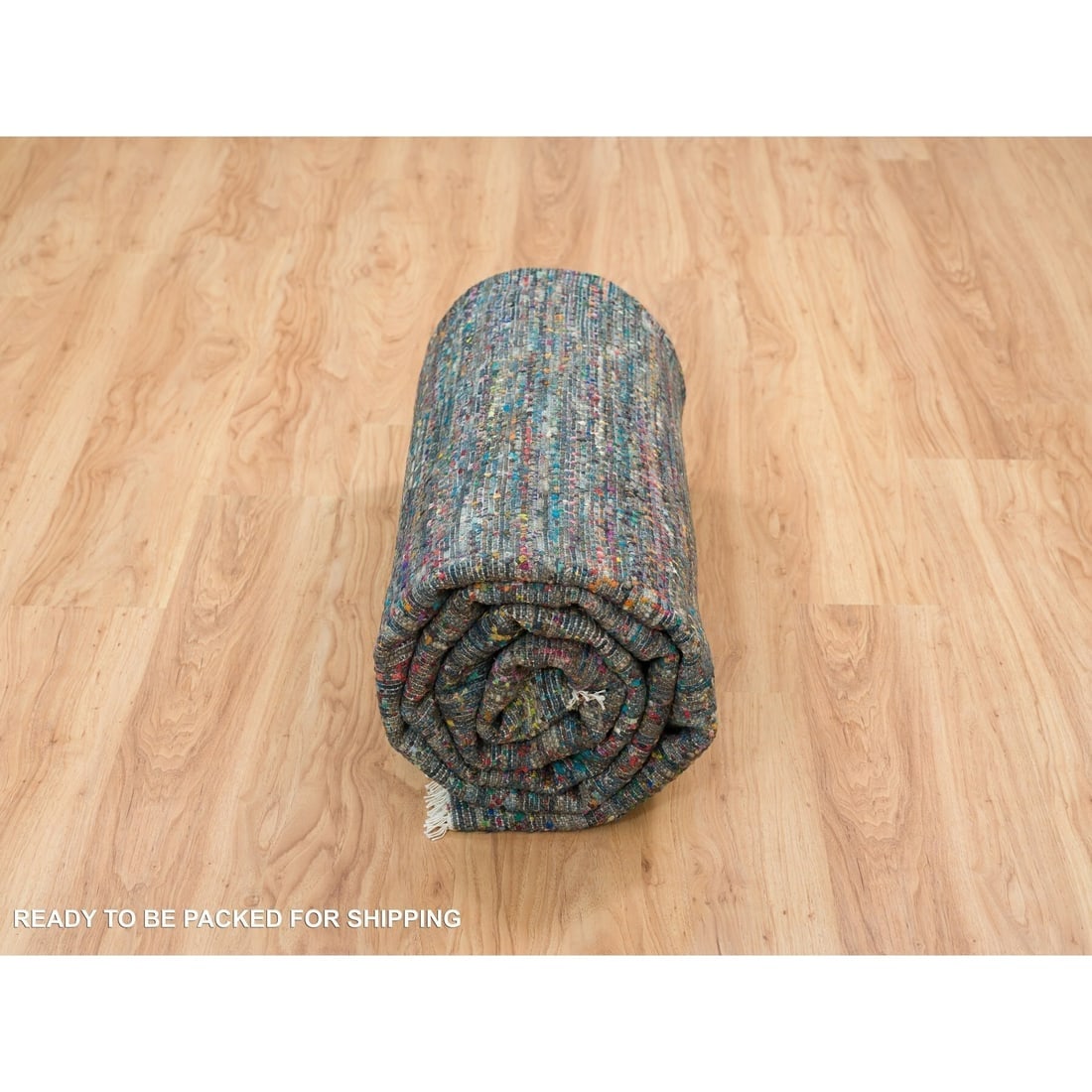 Colorful, Modern Striae Design, Wool and Sari Silk Hand Knotted Rug - 9