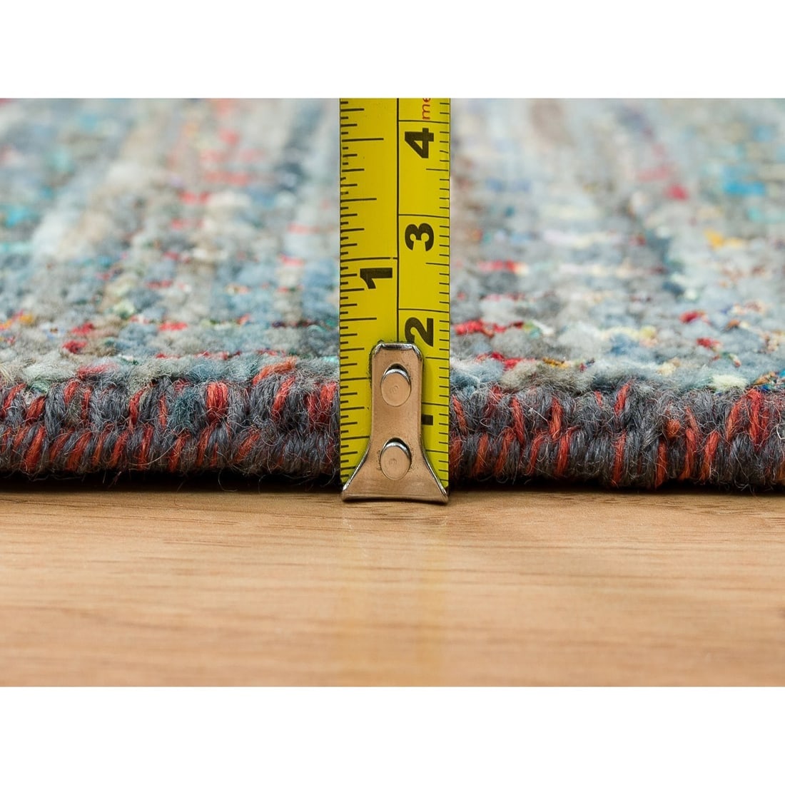 Colorful, Modern Striae Design, Wool and Sari Silk Hand Knotted Rug - 10