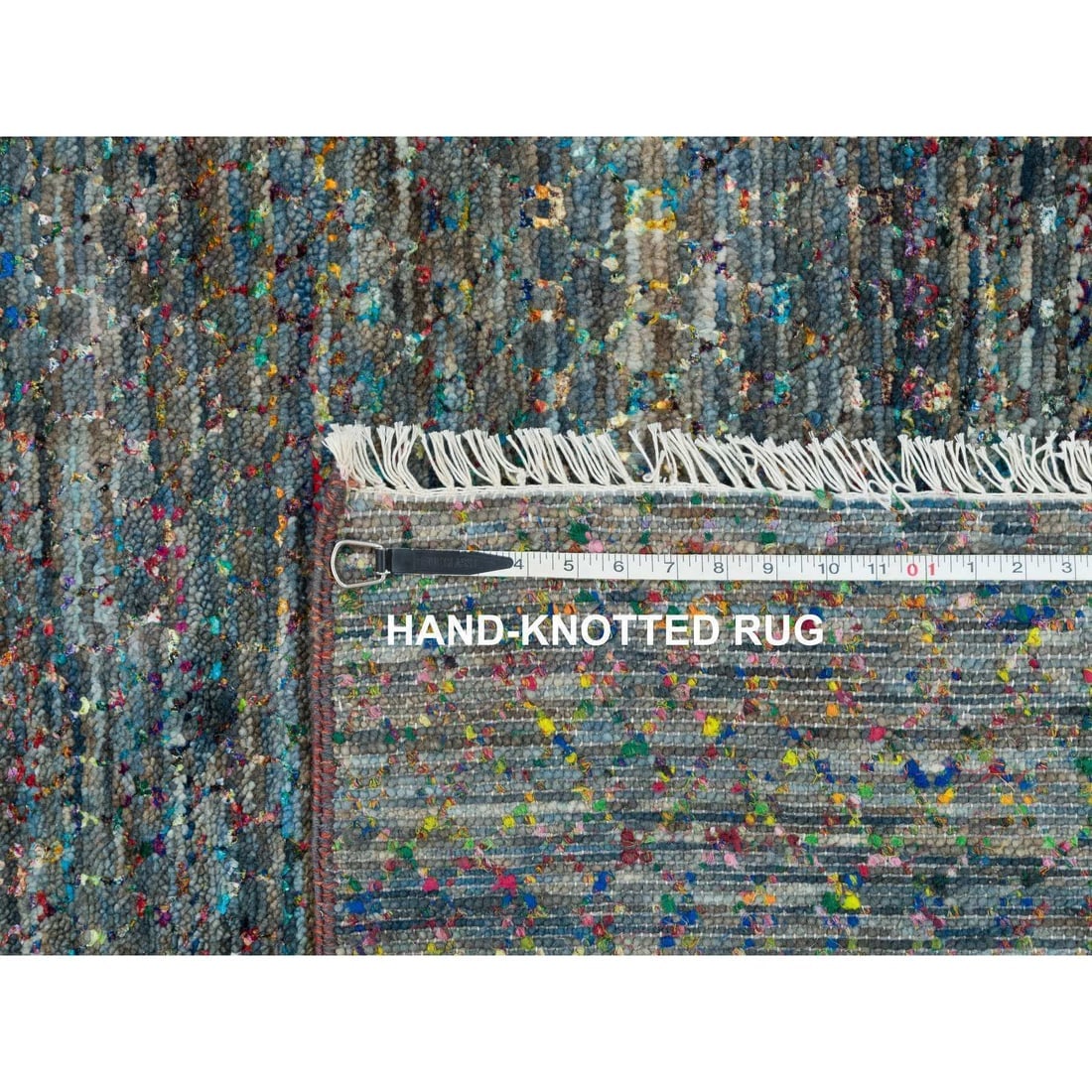 Colorful, Modern Striae Design, Wool and Sari Silk Hand Knotted Rug - 11