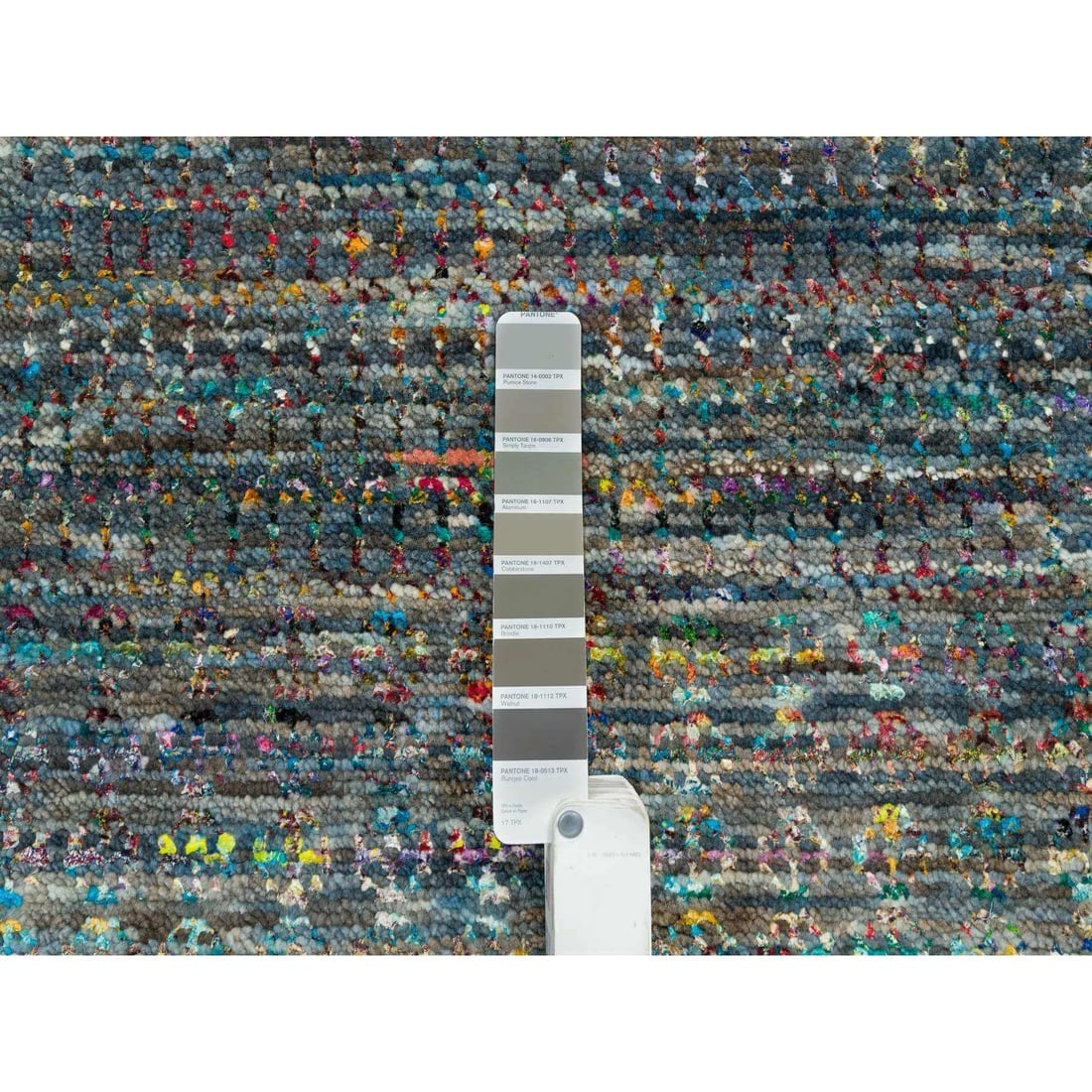 Colorful, Modern Striae Design, Wool and Sari Silk Hand Knotted Rug - 7