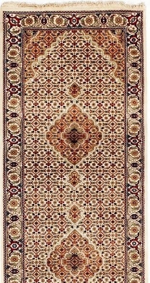Hand-Knotted Indo-Tabriz Runner Beige Wool Oriental Area Rug 2'9" x 9'9" - 4