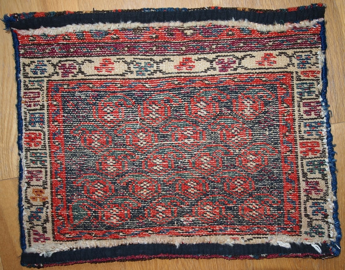 Handmade antique collectible Persian Malayer bag face 1.2' x 1.5' ( 37cm x 46cm ) 1900s - 10