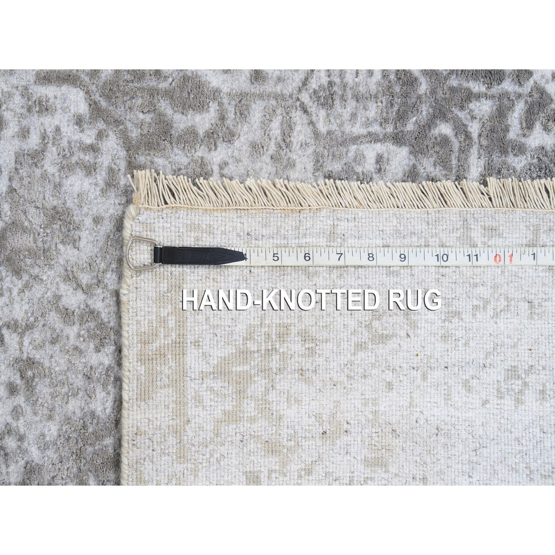 Broken Persian Design Wool and Pure Silk Hand Knotted Ivory Rug - 8