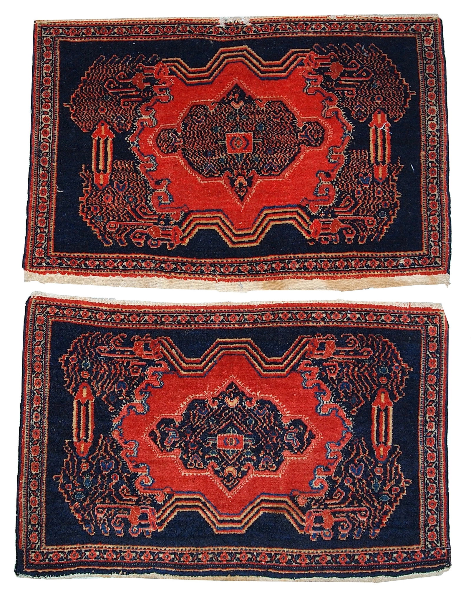 Handmade antique Persian pair of Senneh rugs 1.7' x 2.6' ( 52cm x 80cm ) 1900s (1 of 11)