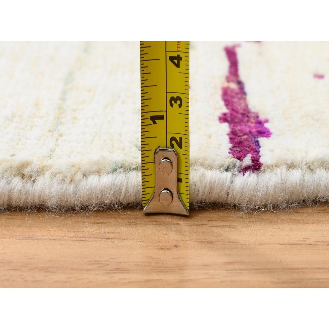 Colorful, Modern Abstract Motifs, Wool and Silk Hand Knotted Round Rug - 7