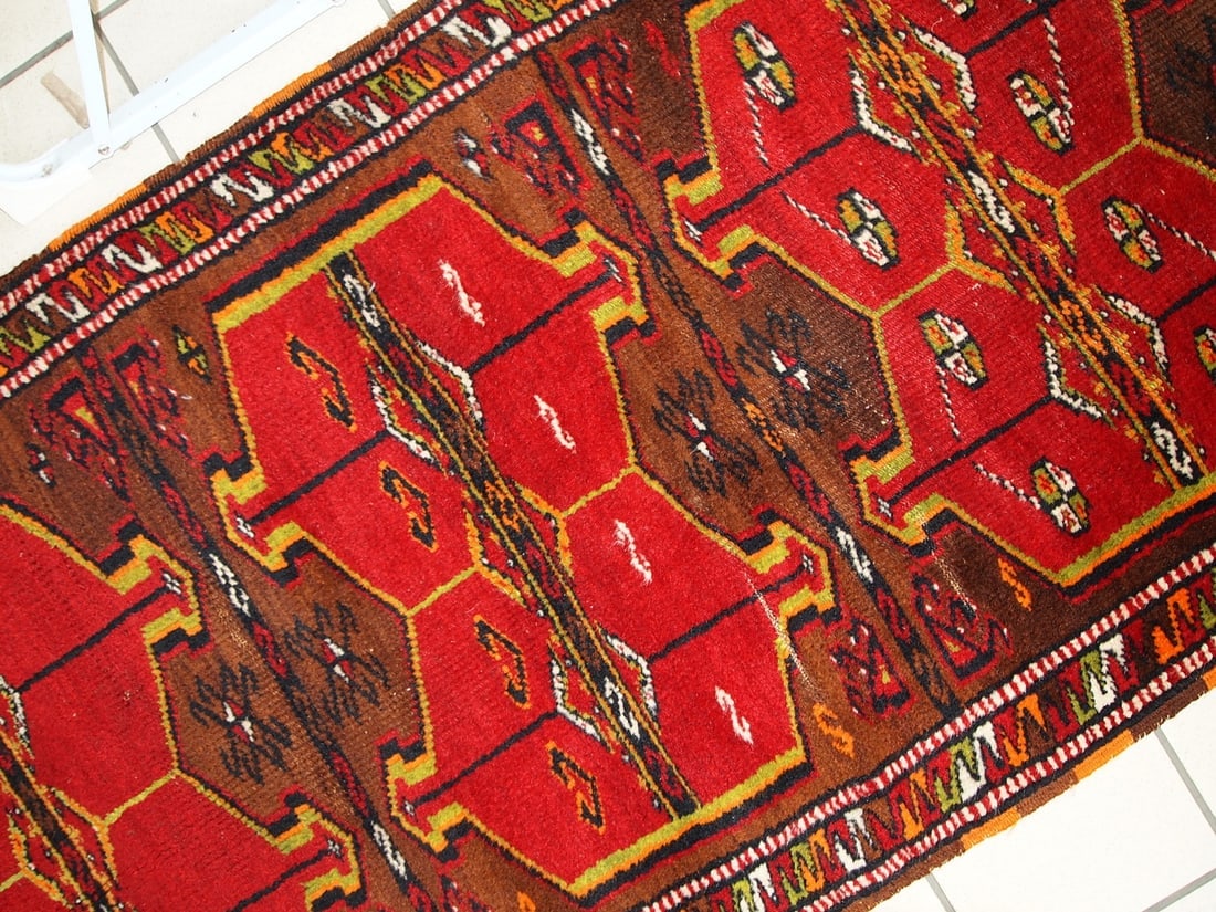 Hand made antique collectible Turkish Yastik rug 2.5' x 6.2' ( 76cm x 190cm ) 1920 - 3