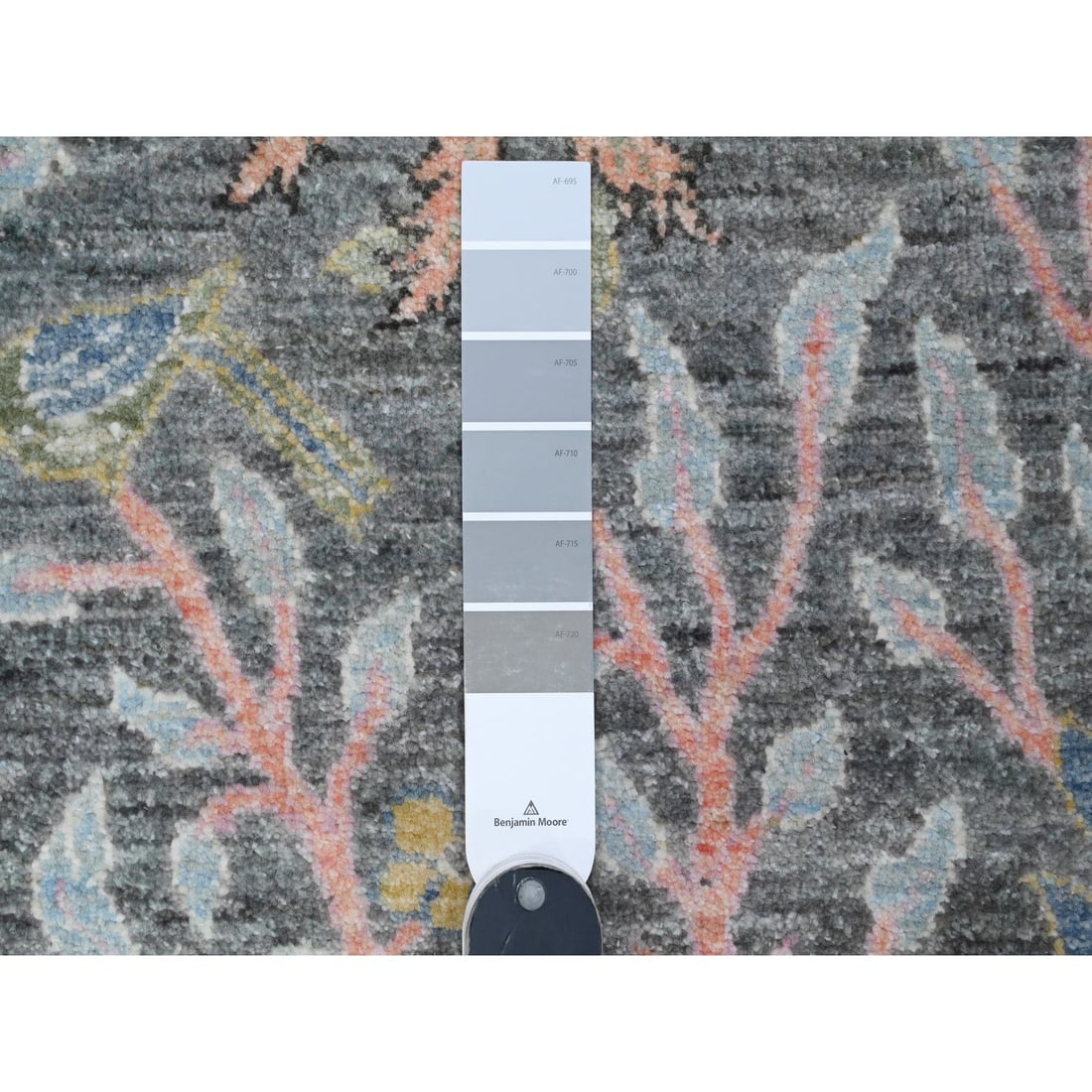 Slate Gray Hand Knotted Soft Wool Birds Paradise Peshawar Runner Rug - 3
