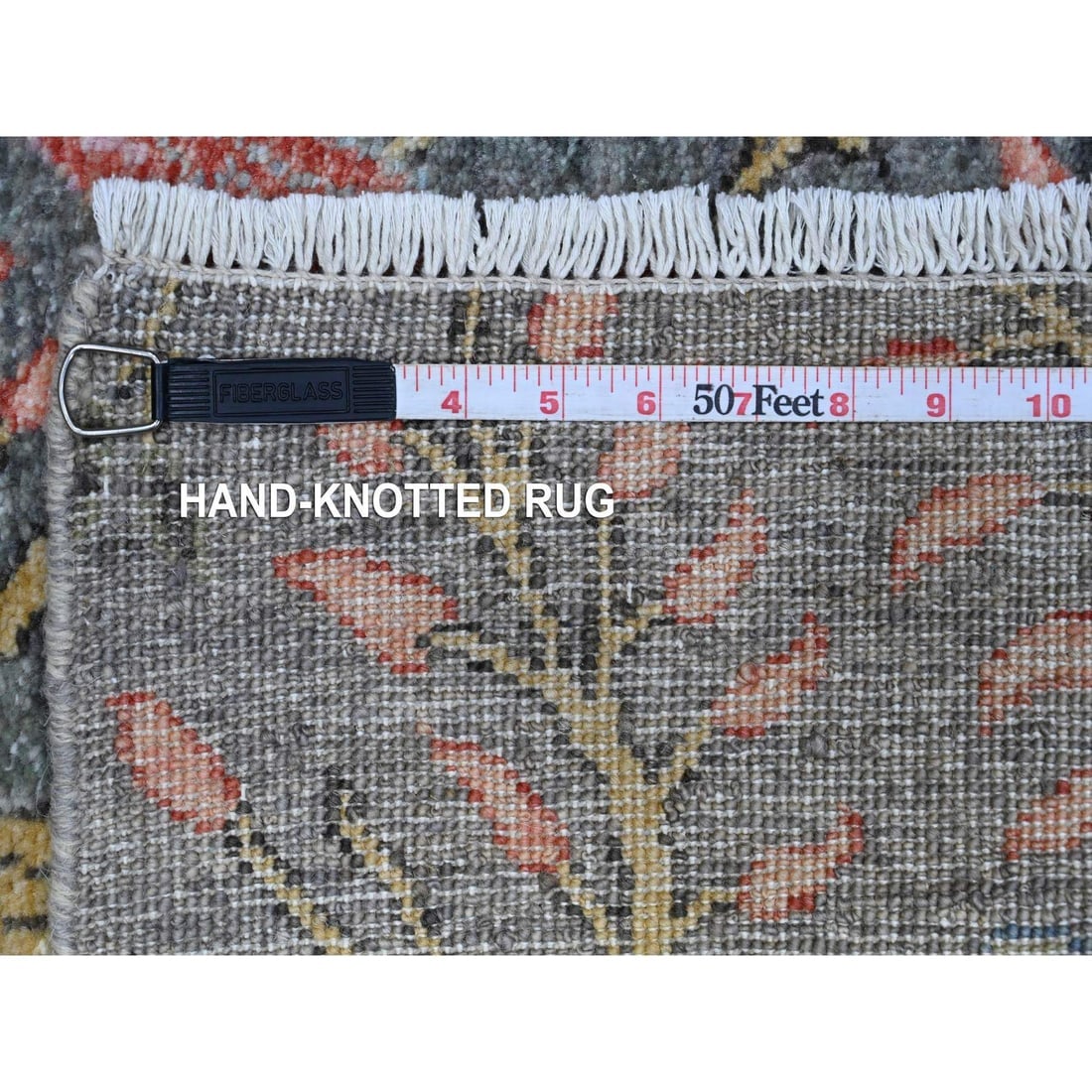Slate Gray Hand Knotted Soft Wool Birds Paradise Peshawar Runner Rug - 6