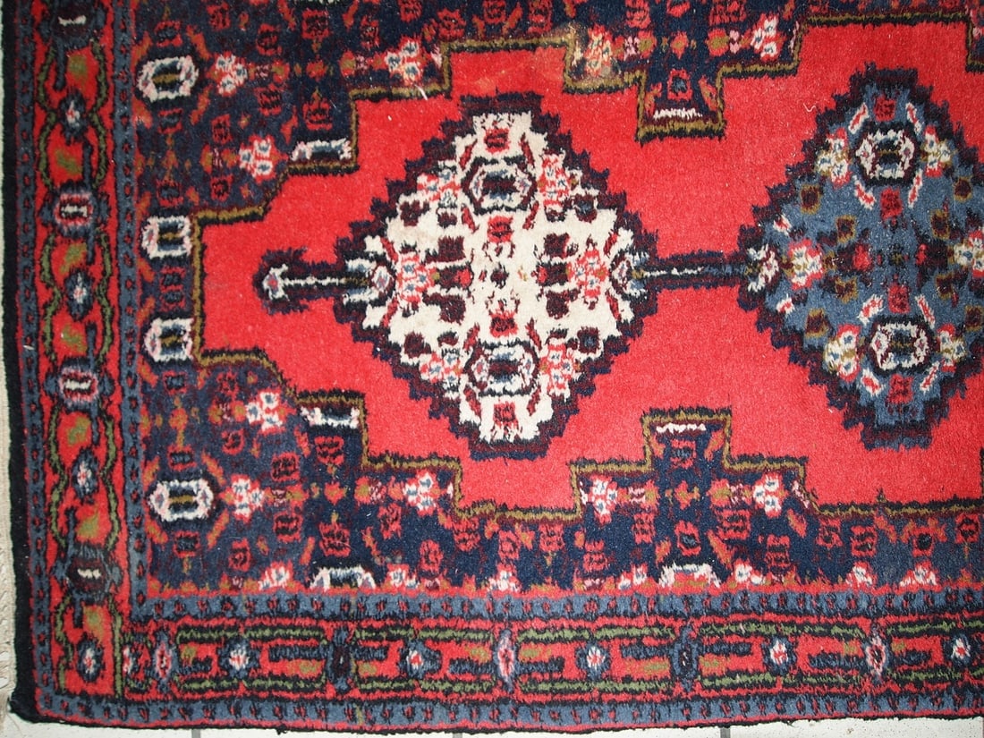 Handmade vintage Persian Hamadan rug 2.2' x 4.5' (69cm x 136cm) 1970s - 5