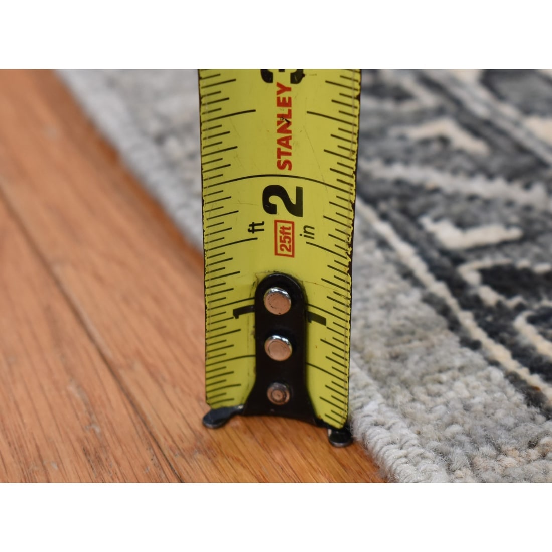 Medium Gray, Pure Wool, Hand Knotted, Peshawar with Karajeh Design Rug - 10