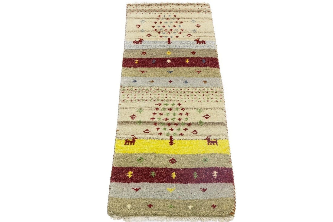 Multicolored Stripes Tribal 1'4X4 Indo-Gabbeh Oriental Rug - 3