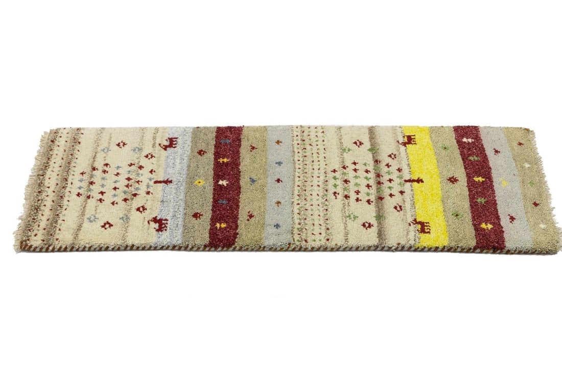 Multicolored Stripes Tribal 1'4X4 Indo-Gabbeh Oriental Rug - 7