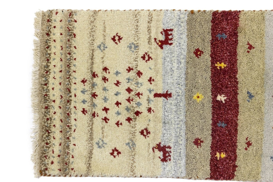 Multicolored Stripes Tribal 1'4X4 Indo-Gabbeh Oriental Rug - 9