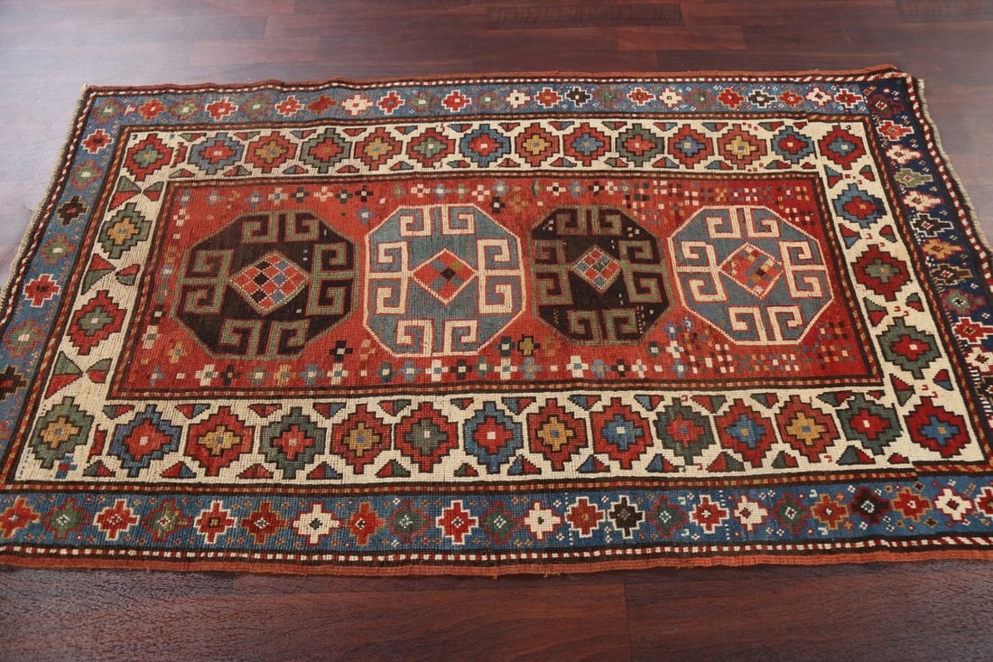Pre-1900 Antique Vegetable Dye Kazak Oriental Rug 4x6 - 14