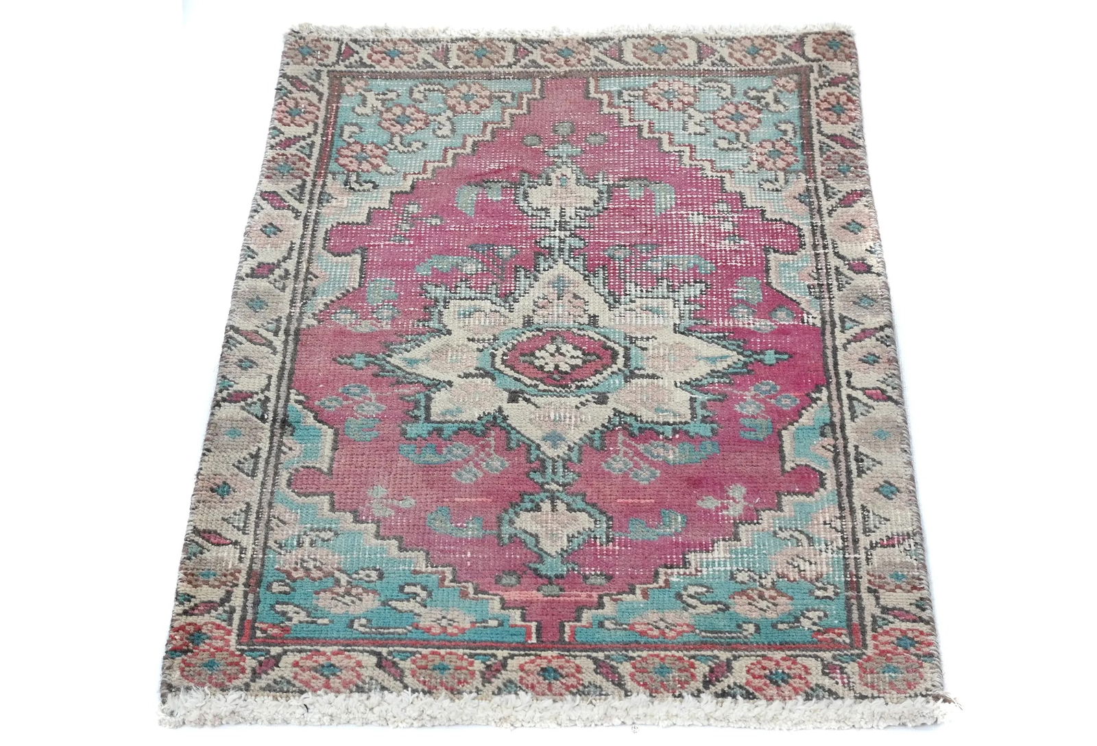 Semi Antique Muted Floral 1'6X2'3 Distressed Oriental Rug - 2