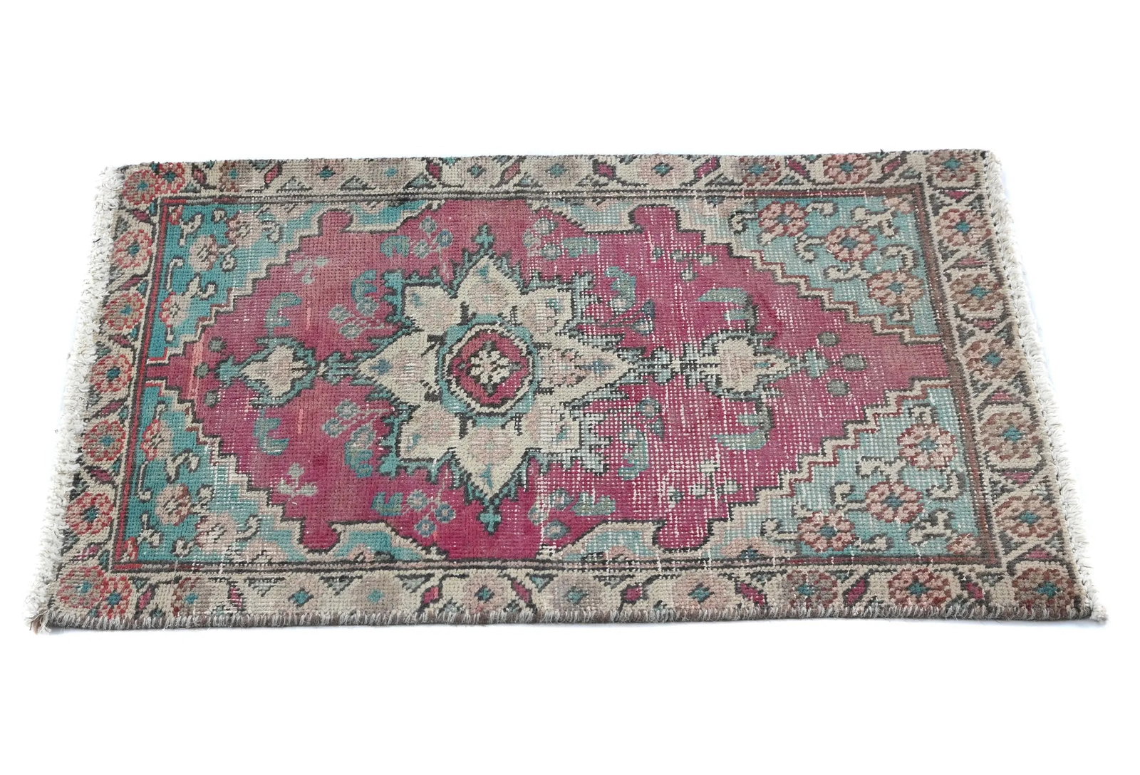 Semi Antique Muted Floral 1'6X2'3 Distressed Oriental Rug - 4