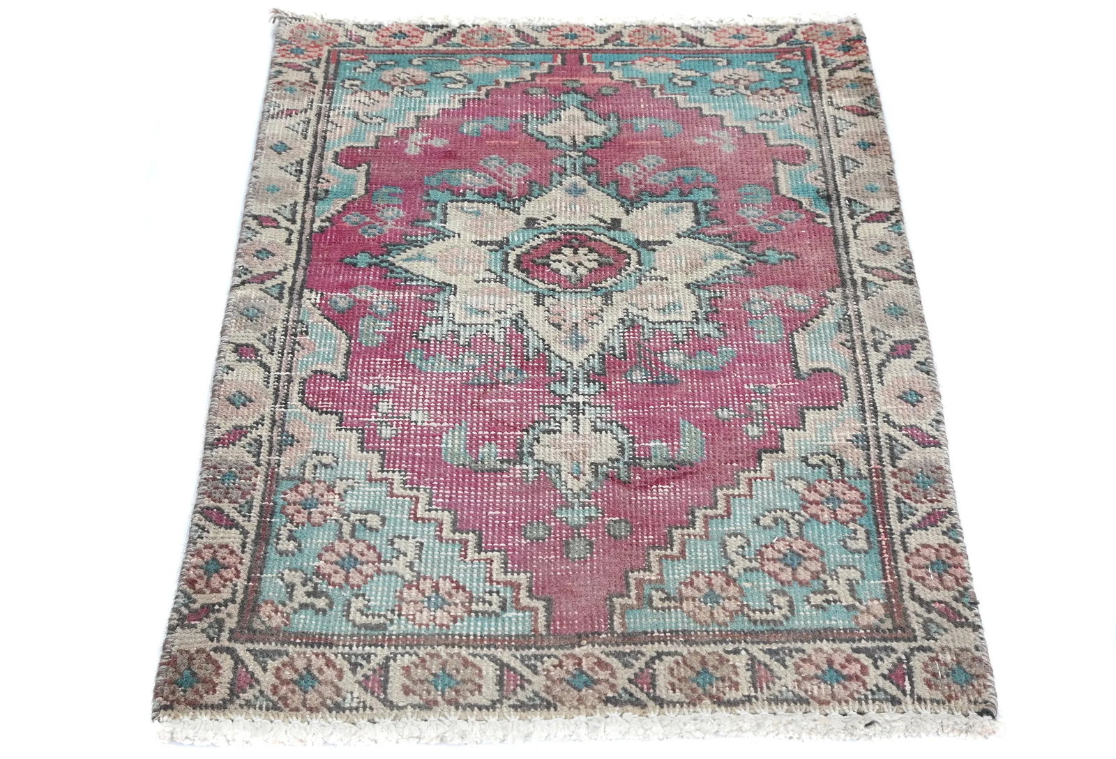 Semi Antique Muted Floral 1'6X2'3 Distressed Oriental Rug - 9