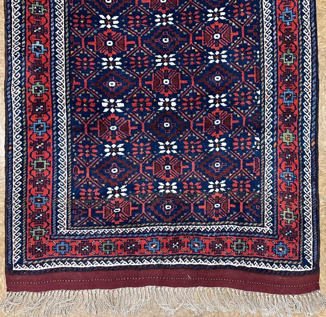 Antique Persian Balouch Tribal Rug Navy Hand-Knotted Wool Geometric 4' x 7'8" - 2