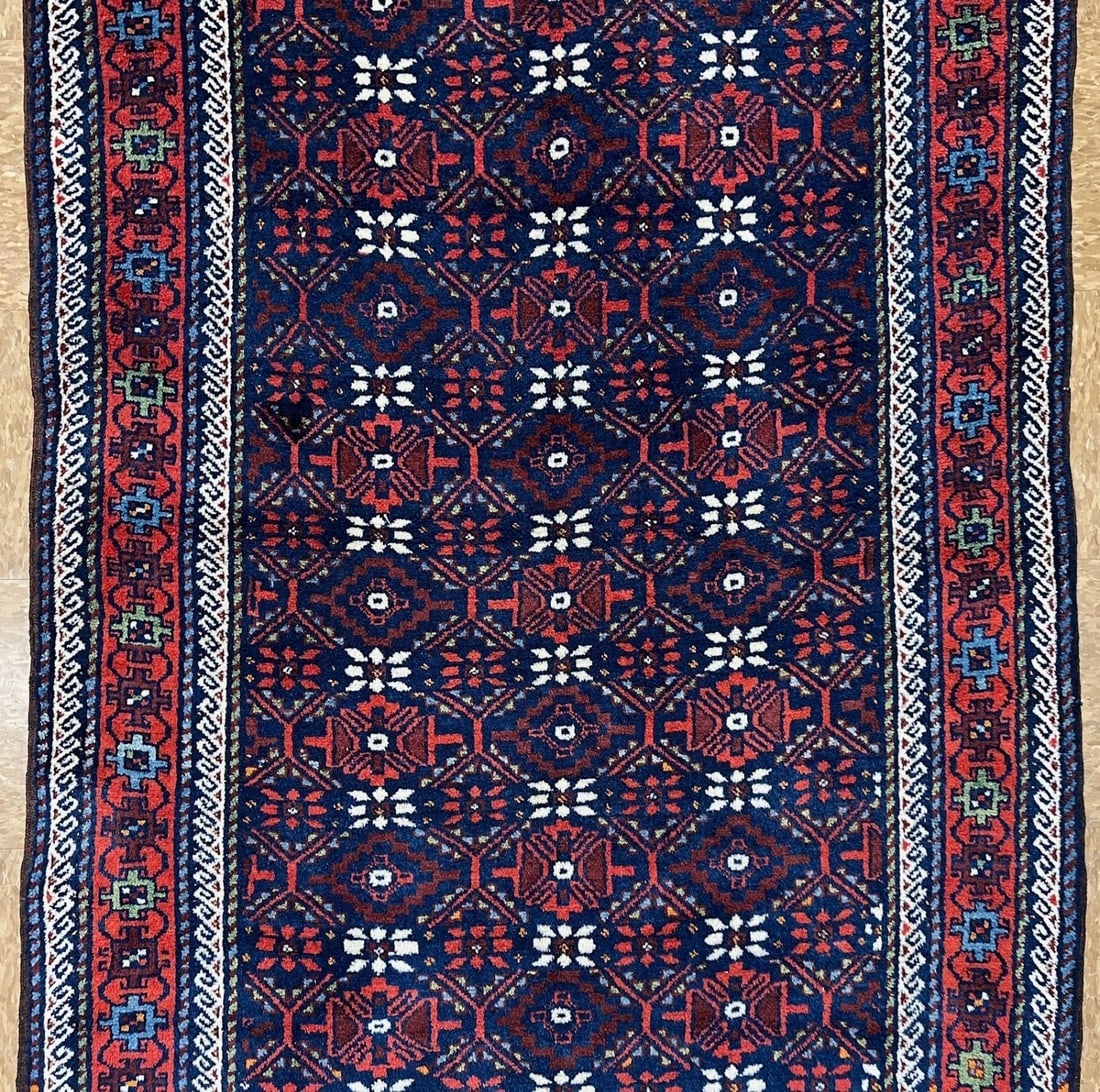 Antique Persian Balouch Tribal Rug Navy Hand-Knotted Wool Geometric 4' x 7'8" - 3