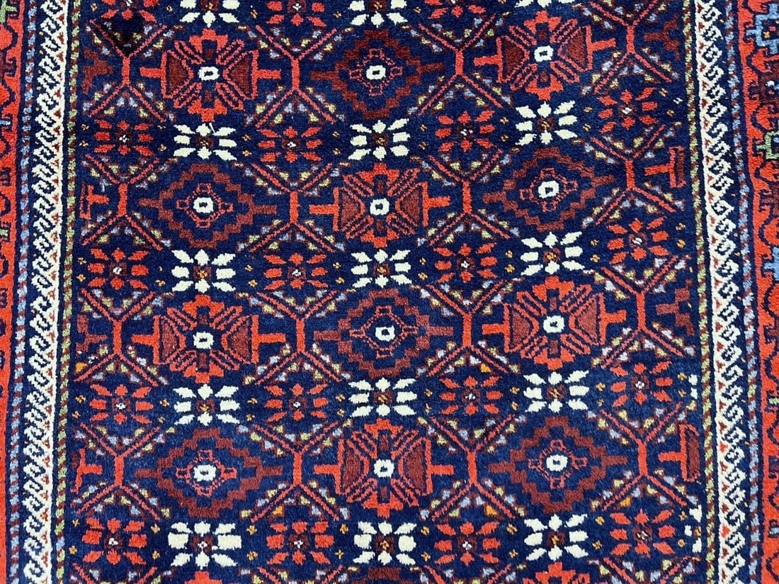 Antique Persian Balouch Tribal Rug Navy Hand-Knotted Wool Geometric 4' x 7'8" - 6