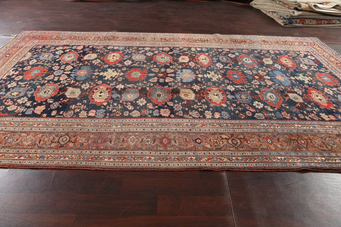 Pre-1900 Antique Vegetable Dye Bidjar Halvaei Persian Rug 8x13 - 14
