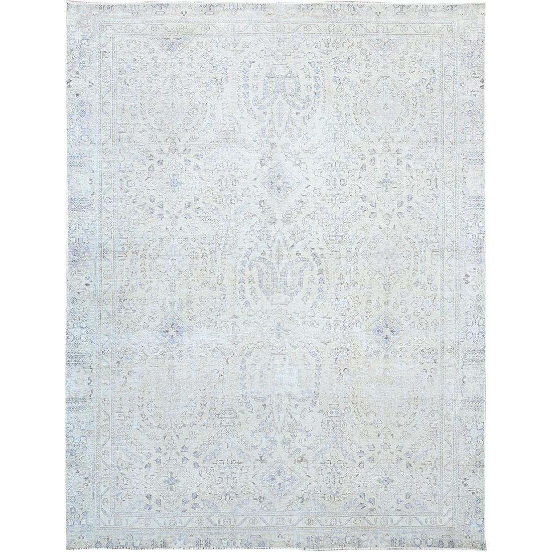 Decorators White Wool Hand Knotted Vintage White Wash Tabriz Rug: Title: Decorators White Wool Hand Knotted Vintage White Wash Tabriz Rug Description: This is a truly genuine one-of-a-kind. It has been Knotted for months and months in the centuries-old weaving craft