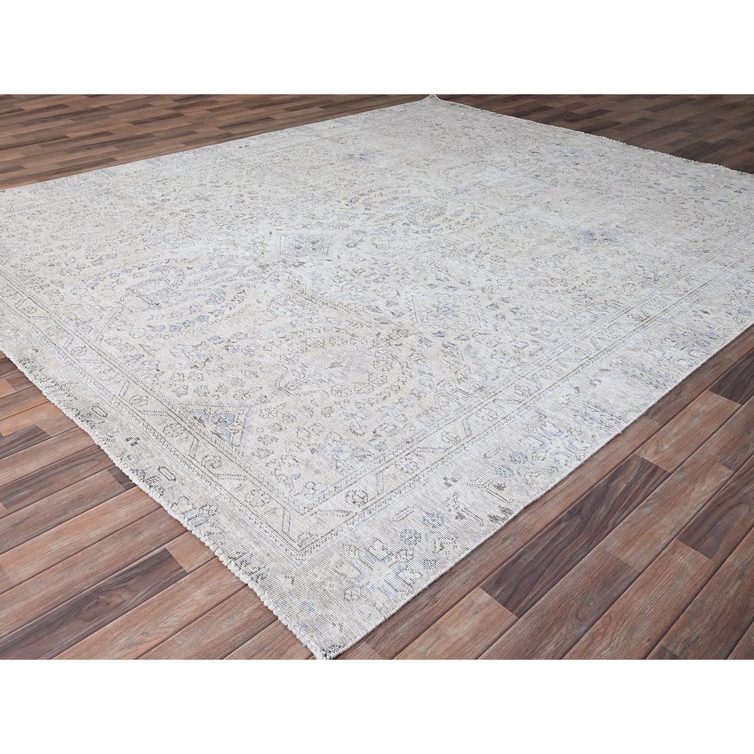 Decorators White Wool Hand Knotted Vintage White Wash Tabriz Rug - 3
