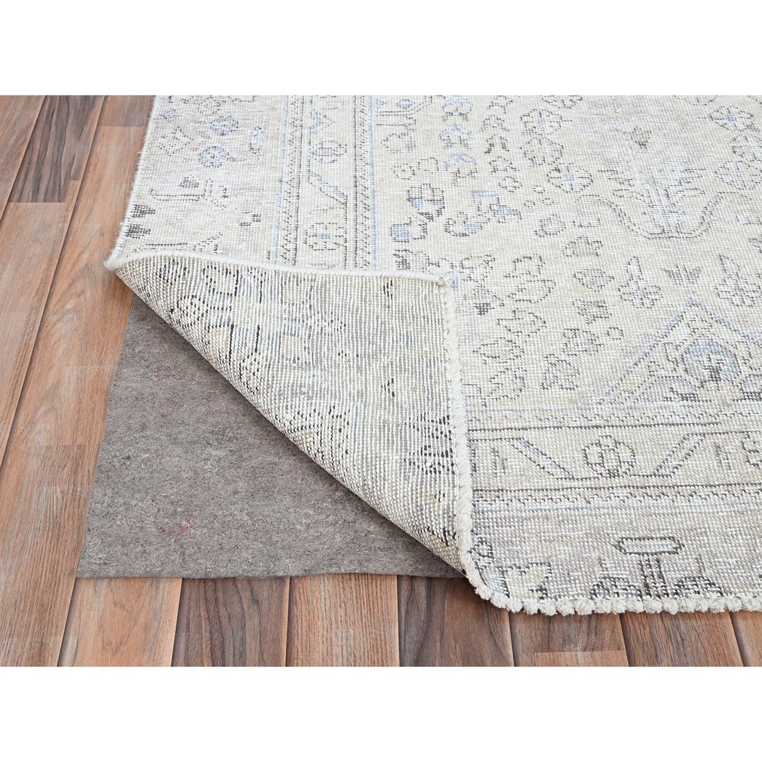 Decorators White Wool Hand Knotted Vintage White Wash Tabriz Rug - 4