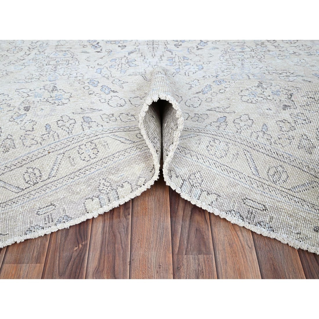 Decorators White Wool Hand Knotted Vintage White Wash Tabriz Rug - 5