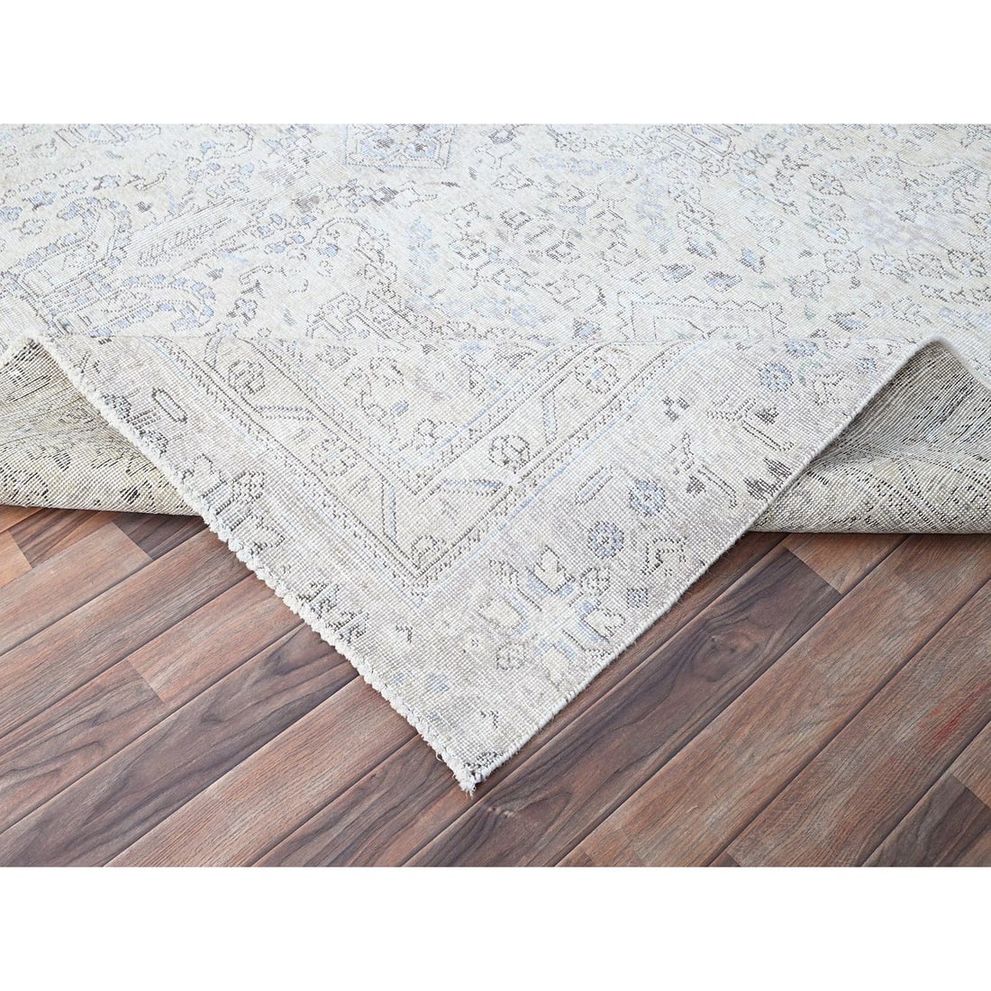 Decorators White Wool Hand Knotted Vintage White Wash Tabriz Rug - 6