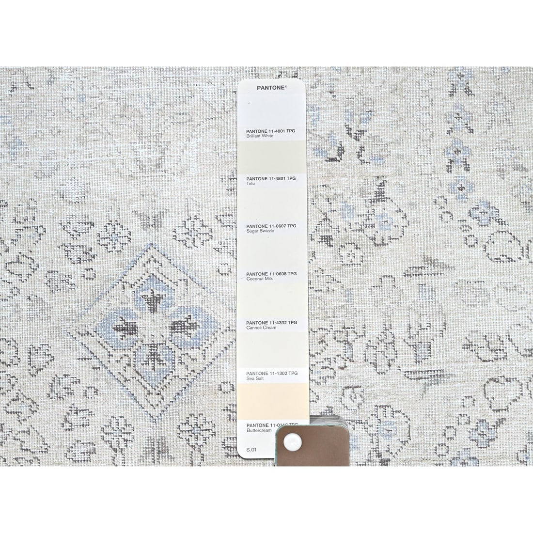 Decorators White Wool Hand Knotted Vintage White Wash Tabriz Rug - 7