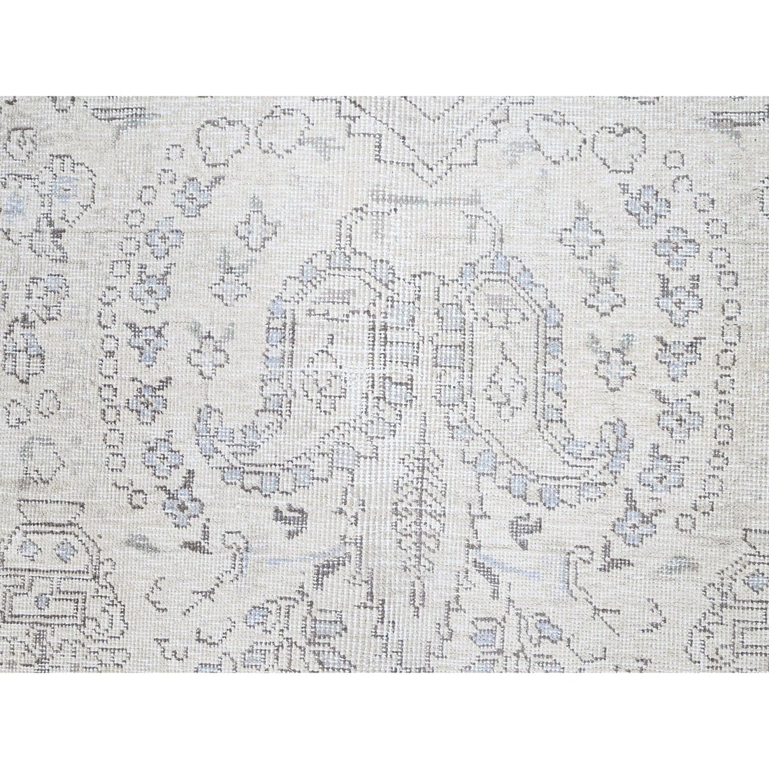 Decorators White Wool Hand Knotted Vintage White Wash Tabriz Rug - 8