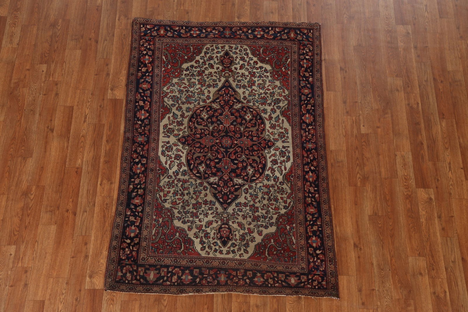 Pre-1900 Antique Vegetable Dye Sarouk Farahan Persian Rug 4x5 - 3
