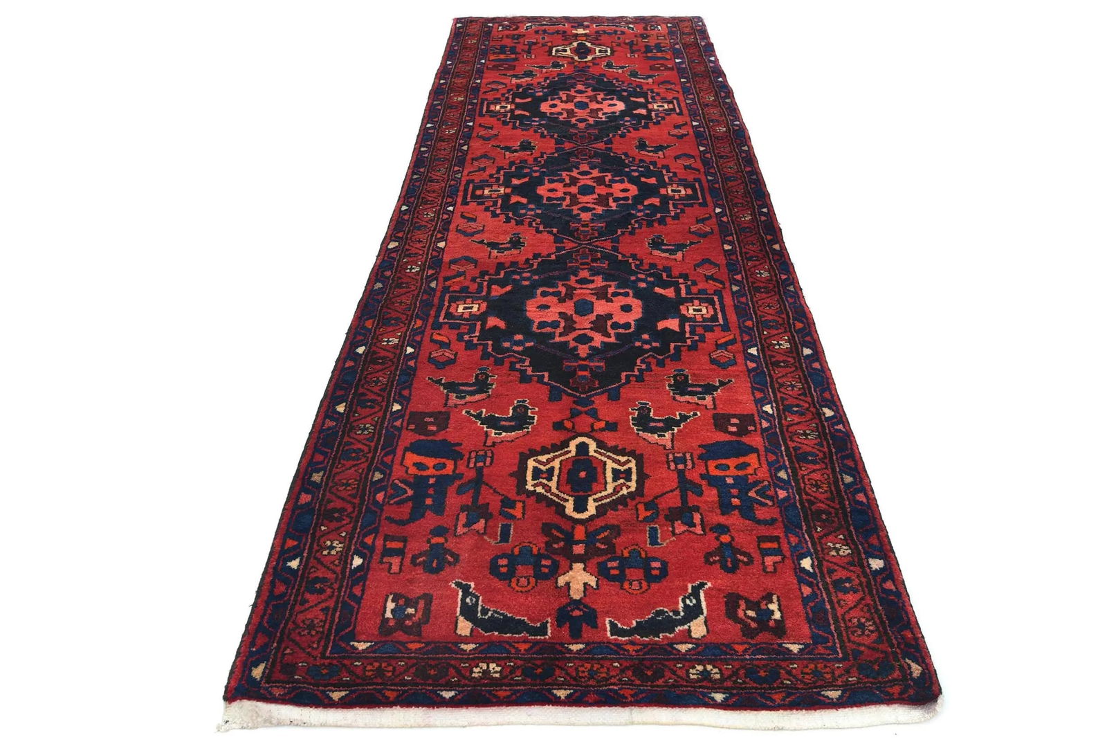 Vintage Red Floral Tribal 3'6X10'2 Hamedan Persian Runner Rug - 2