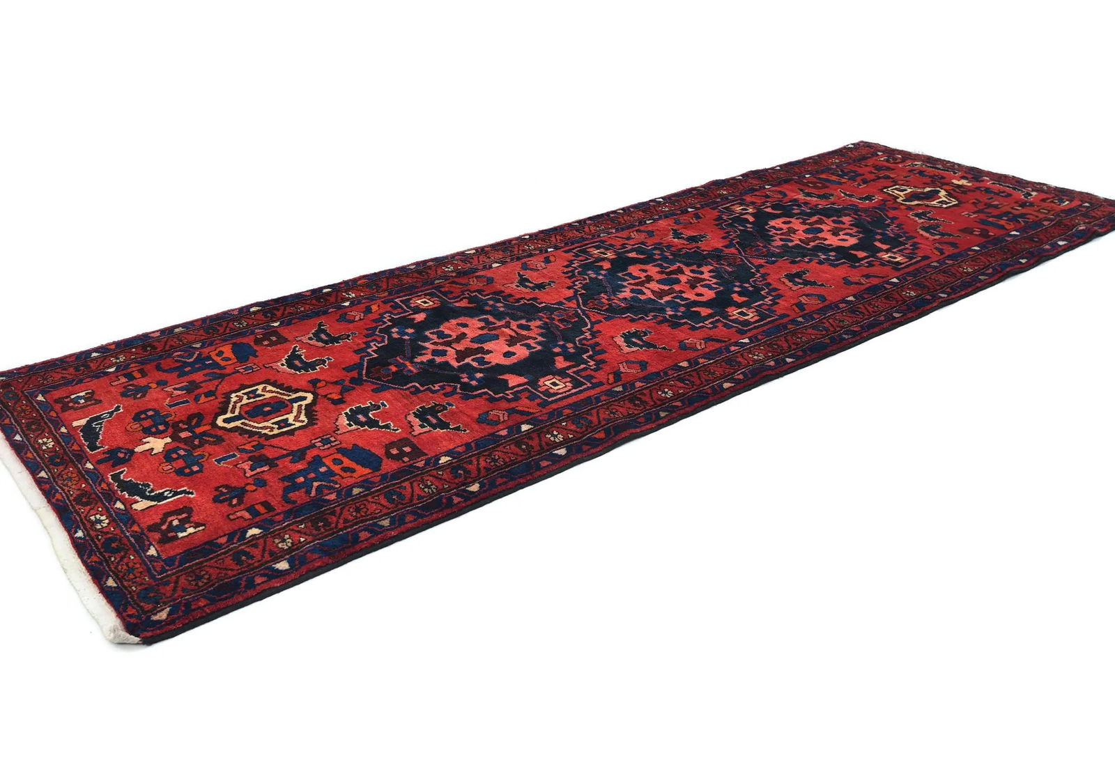 Vintage Red Floral Tribal 3'6X10'2 Hamedan Persian Runner Rug - 3