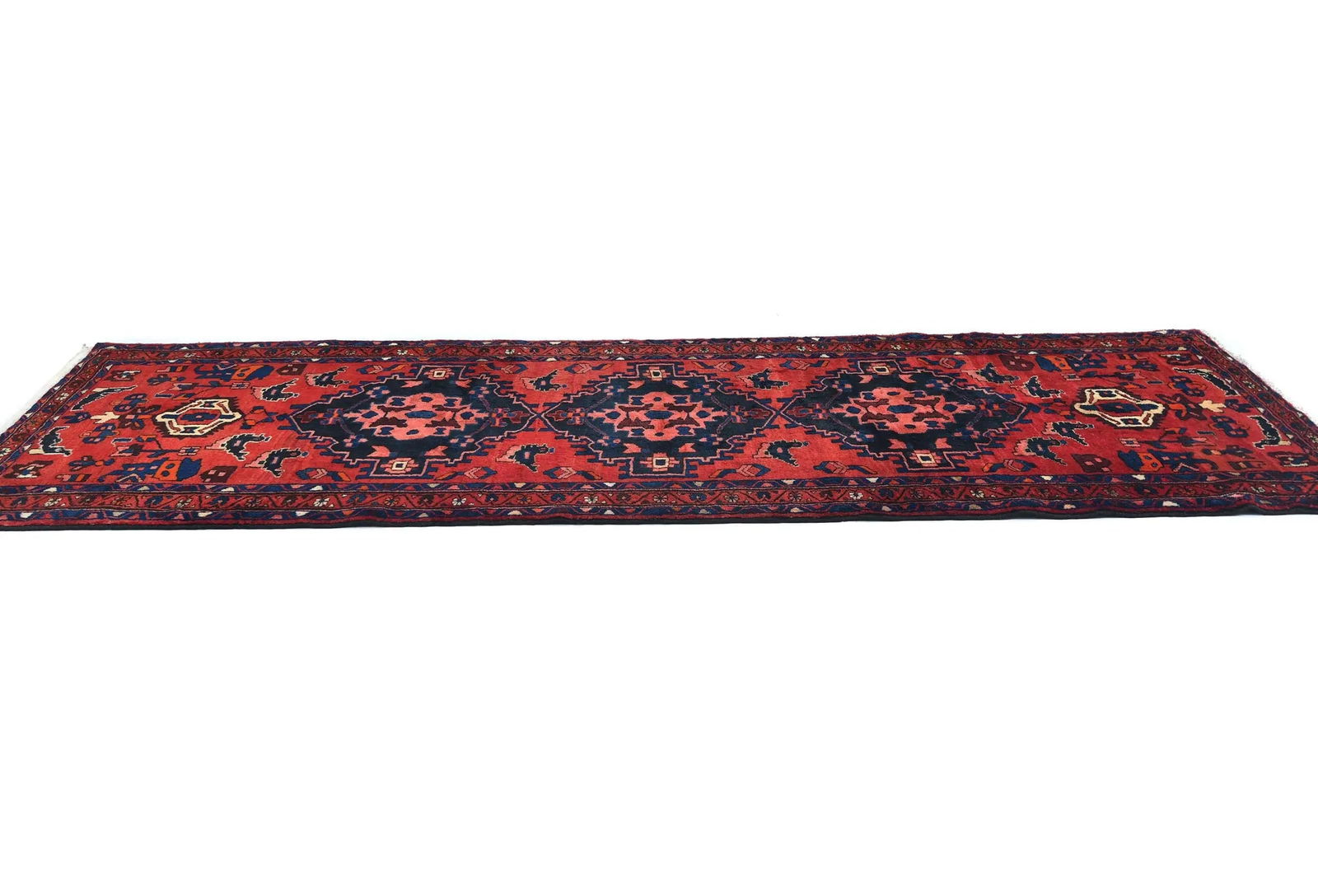 Vintage Red Floral Tribal 3'6X10'2 Hamedan Persian Runner Rug - 4