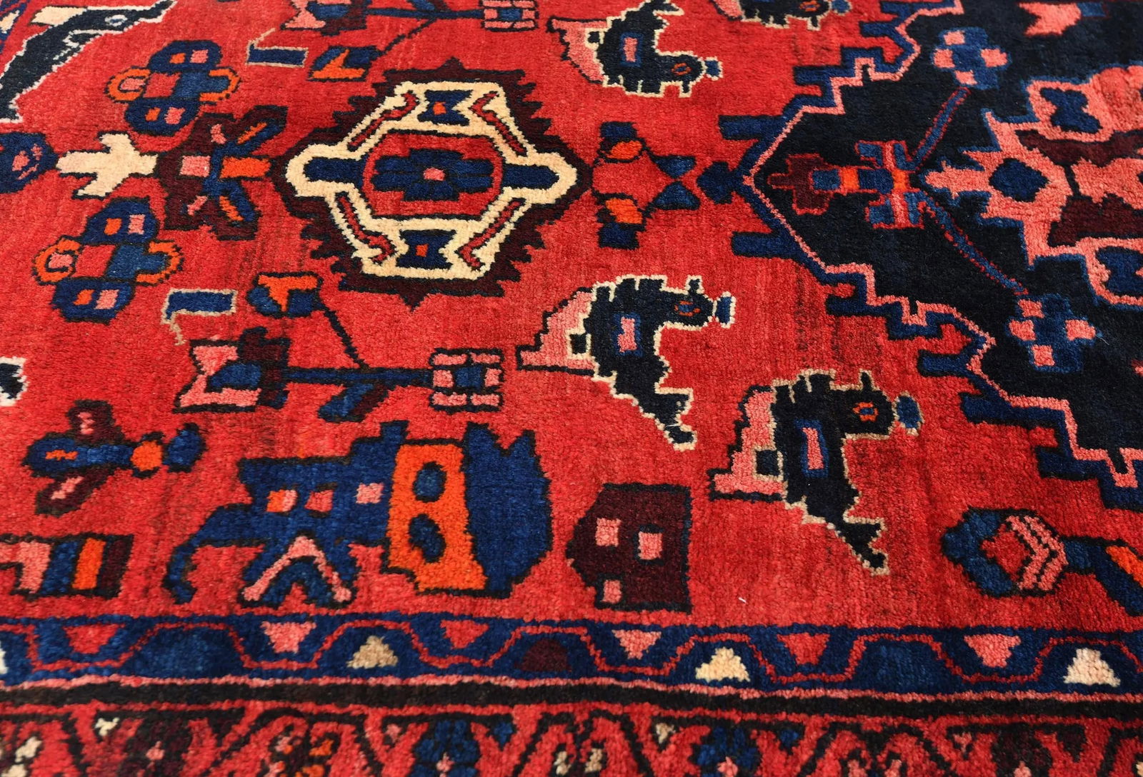 Vintage Red Floral Tribal 3'6X10'2 Hamedan Persian Runner Rug - 6