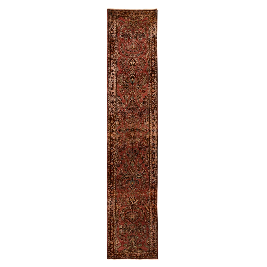 Purple, Antique Persian Sarouk 100% Wool, Hand Knotted Runner Rug: Title: Purple, Antique Persian Sarouk 100% Wool, Hand Knotted Runner Rug Description: This is a truly genuine one-of-a-kind. It has been Knotted for months and months in the centuries-old weaving craf