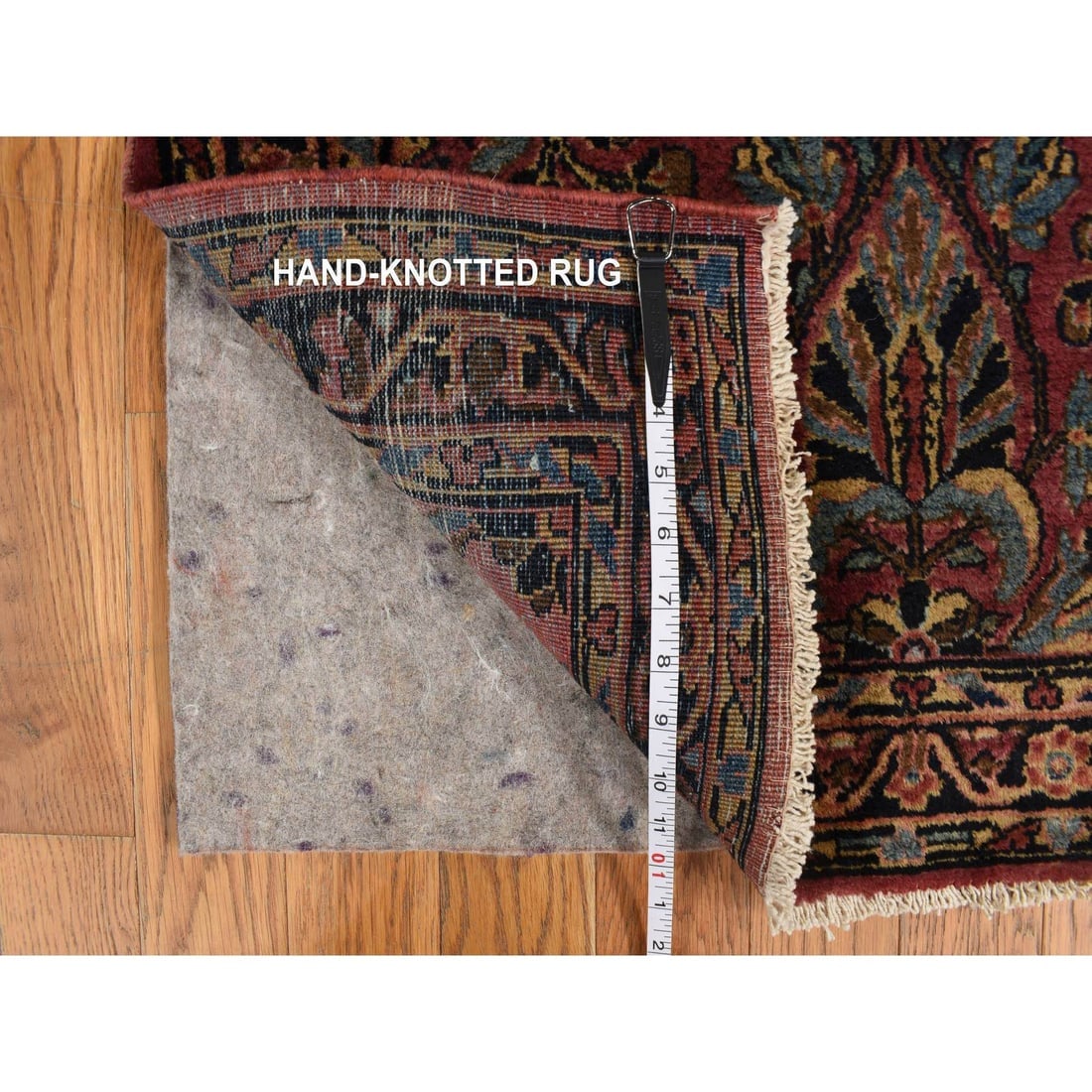 Purple, Antique Persian Sarouk 100% Wool, Hand Knotted Runner Rug - 5