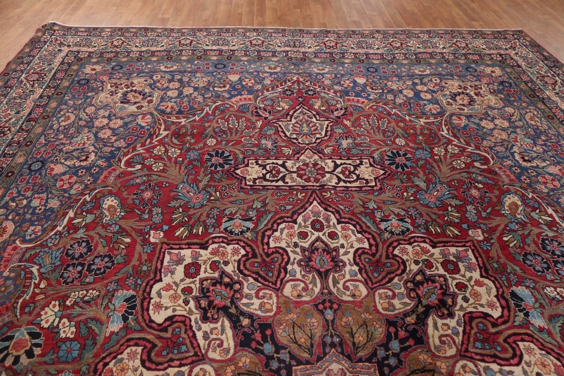 Pre-1900 Antique Vegetable Dye Yazd Large Persian Rug 11x16 - 15