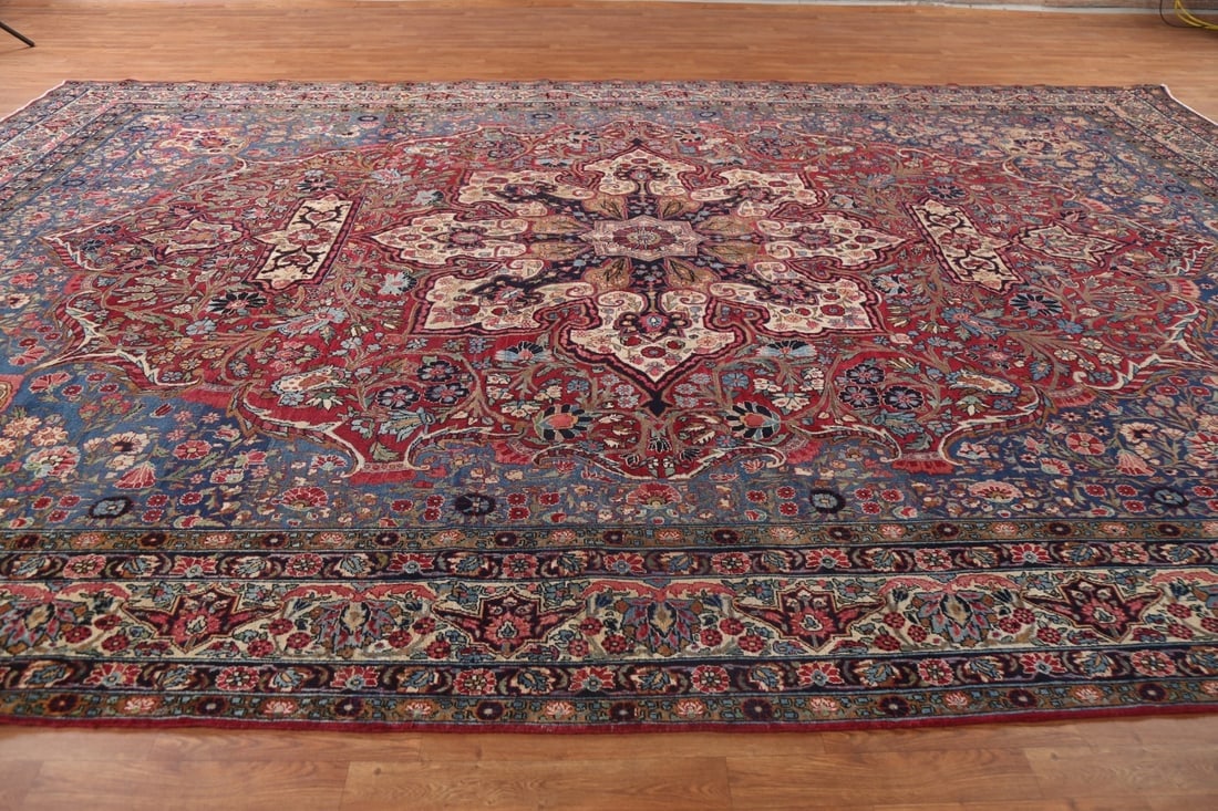 Pre-1900 Antique Vegetable Dye Yazd Large Persian Rug 11x16 - 17