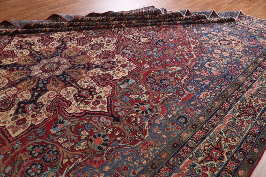 Pre-1900 Antique Vegetable Dye Yazd Large Persian Rug 11x16 - 19