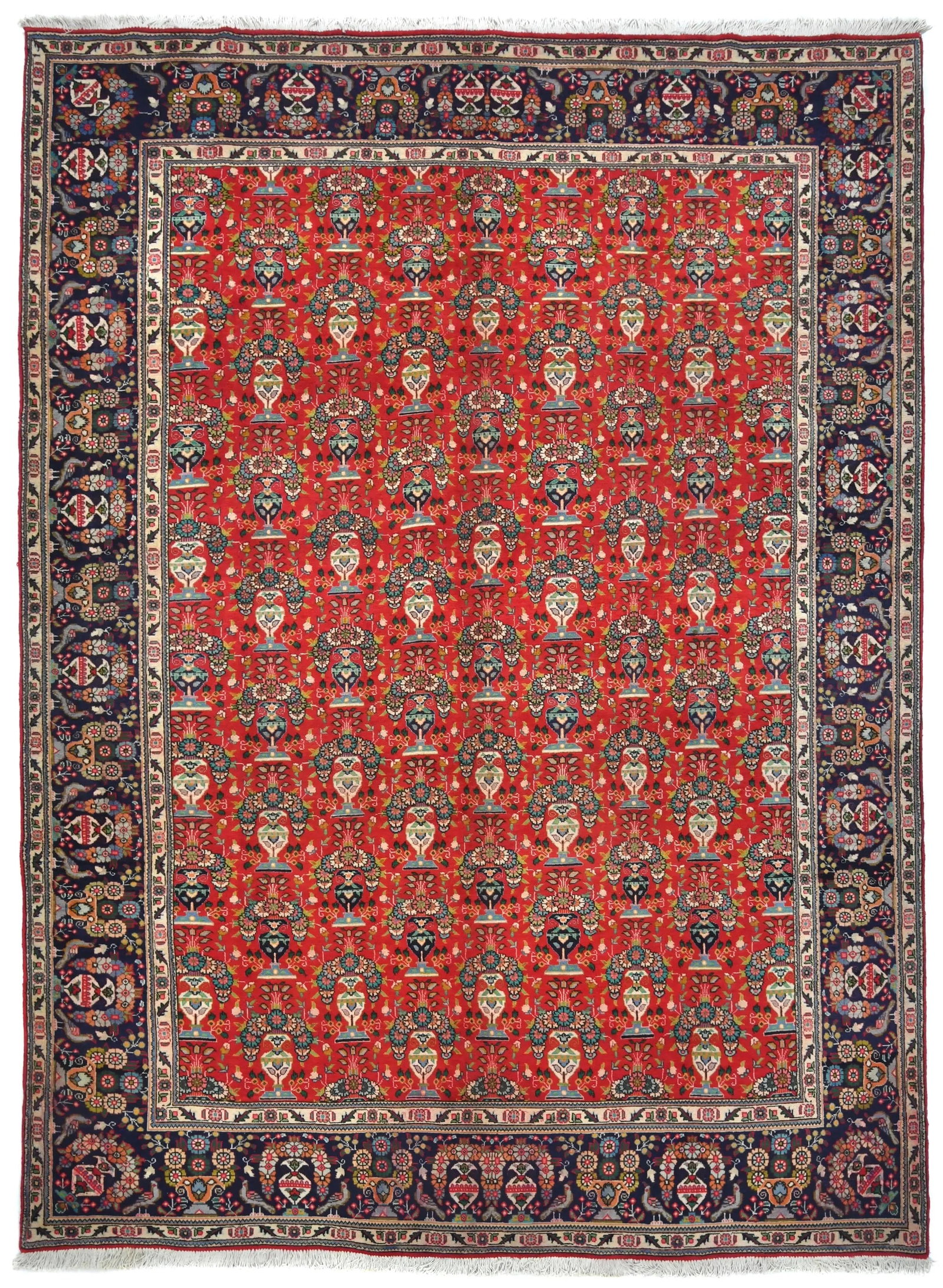 Vintage Orange-red Floral Traditional 10X13 Tabriz Persian Rug: Title: Vintage Orange-red Floral Traditional 10X13 Tabriz Persian Rug Description:Handmade vintage 10X13 red Persian rug made with vegetable dyes (fine wool pile and cotton foundation), exceptional kn