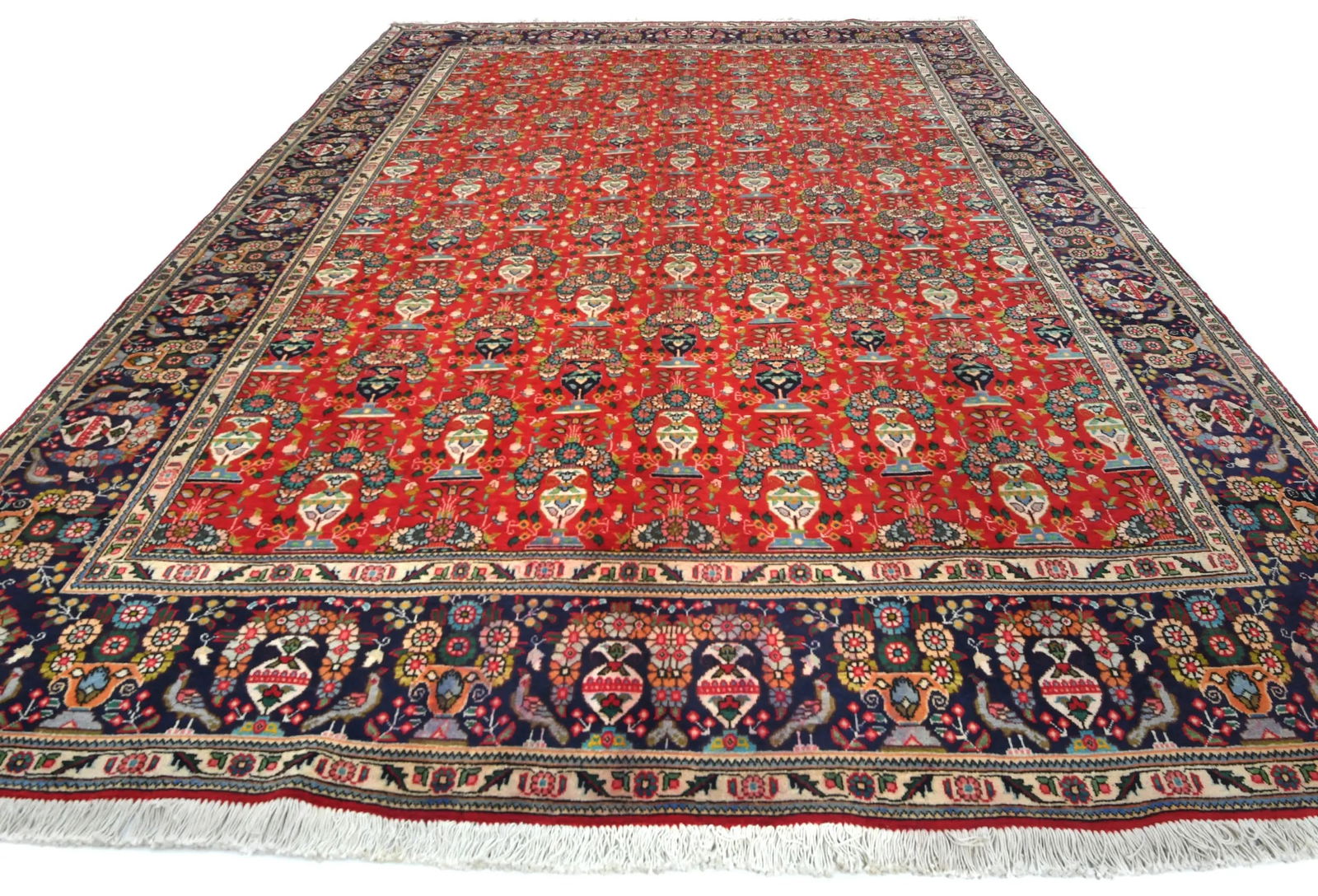 Vintage Orange-red Floral Traditional 10X13 Tabriz Persian Rug - 2