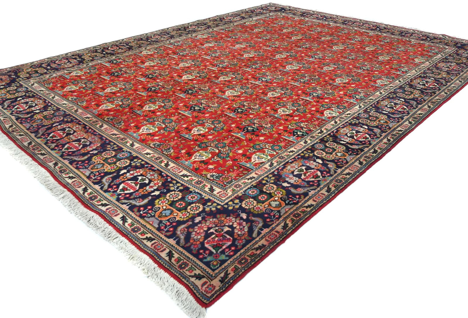 Vintage Orange-red Floral Traditional 10X13 Tabriz Persian Rug - 3