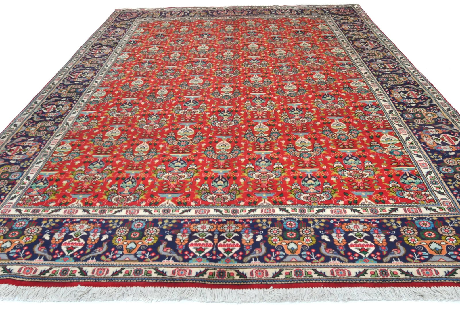 Vintage Orange-red Floral Traditional 10X13 Tabriz Persian Rug - 9