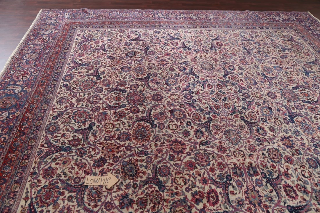 Pre-1900 Antique Vegetable Dye Mashad Persian Square Rug 12x12 - 14