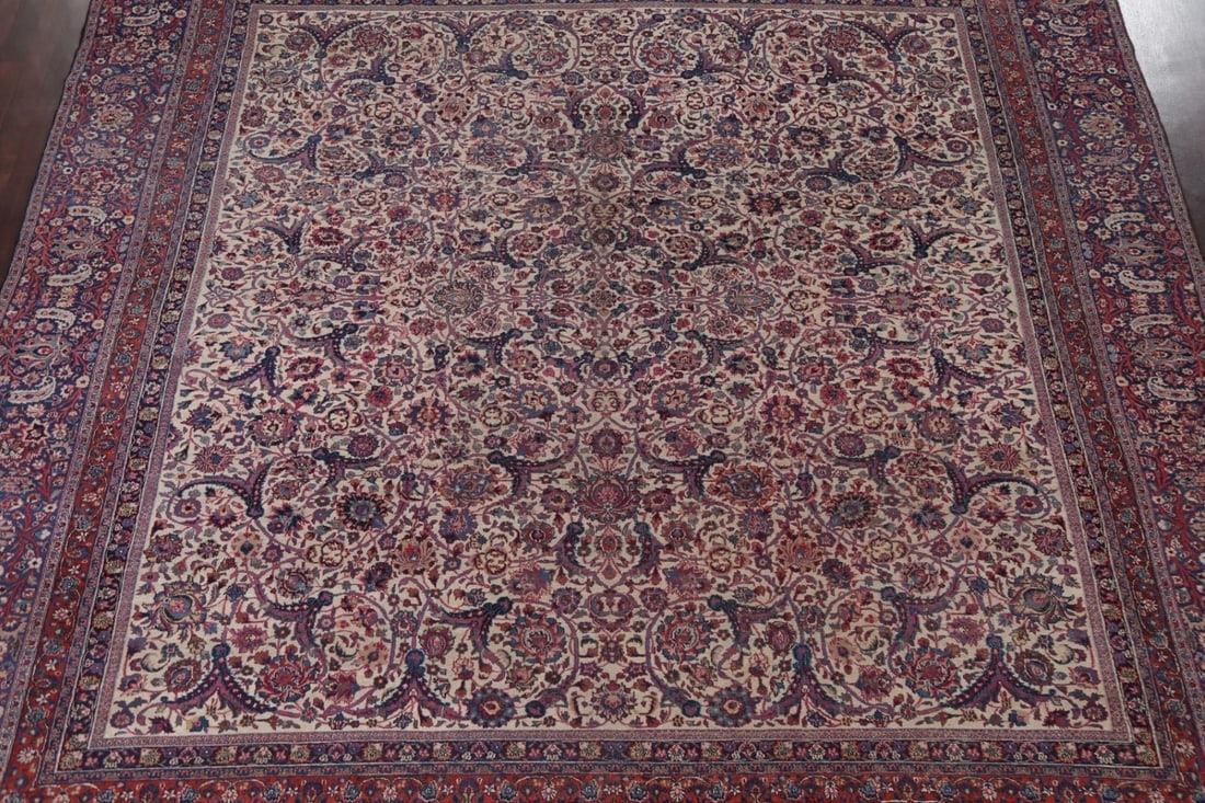 Pre-1900 Antique Vegetable Dye Mashad Persian Square Rug 12x12 - 4