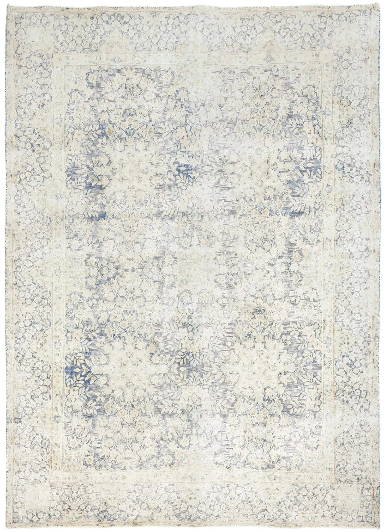 Antique Muted Blue Floral 8X11 Distressed Vintage Oriental Rug: Title: Antique Muted Blue Floral 8X11 Distressed Vintage Oriental RugDescription:Handmade 8X11 Blue Oriental rug made with vegetable dyes (fine wool pile and cotton foundation), superior knot count,